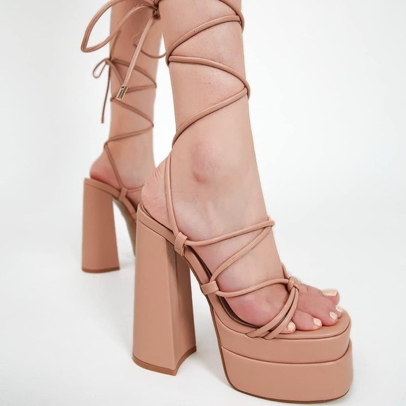Elegant Tan Platform Heels (G) - Picture 2 of 9
